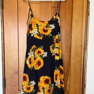 Sunflower Print Black Dress